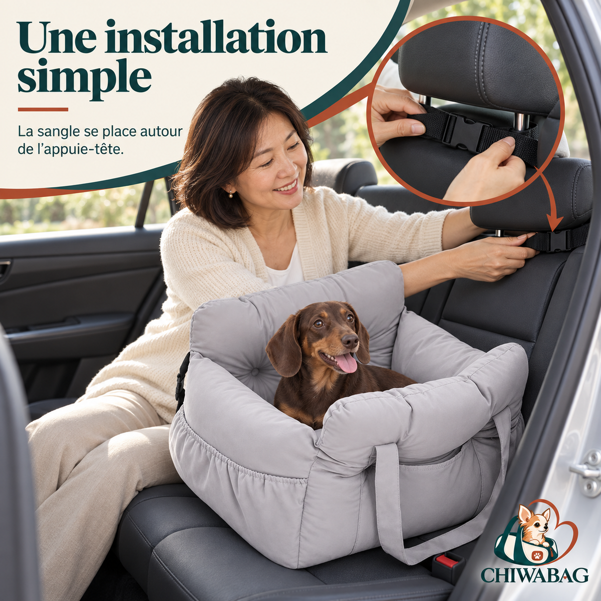 Fixé en un instant à la ceinture de sécurité
