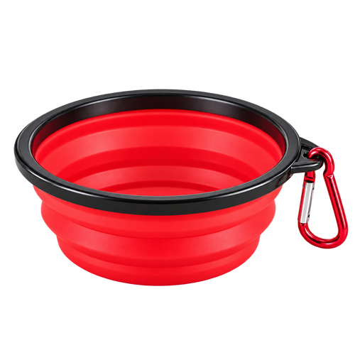 Gamelle pliable pour chien 350 ml rouge avec mousqueton