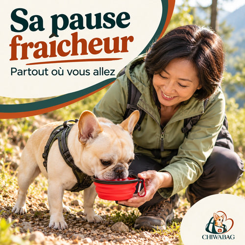 Gamelle pliable pour chien 350 ml utilisée pendant une randonnée
