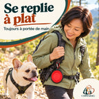 Gamelle pliable pour chien rangée à plat grâce à son mousqueton