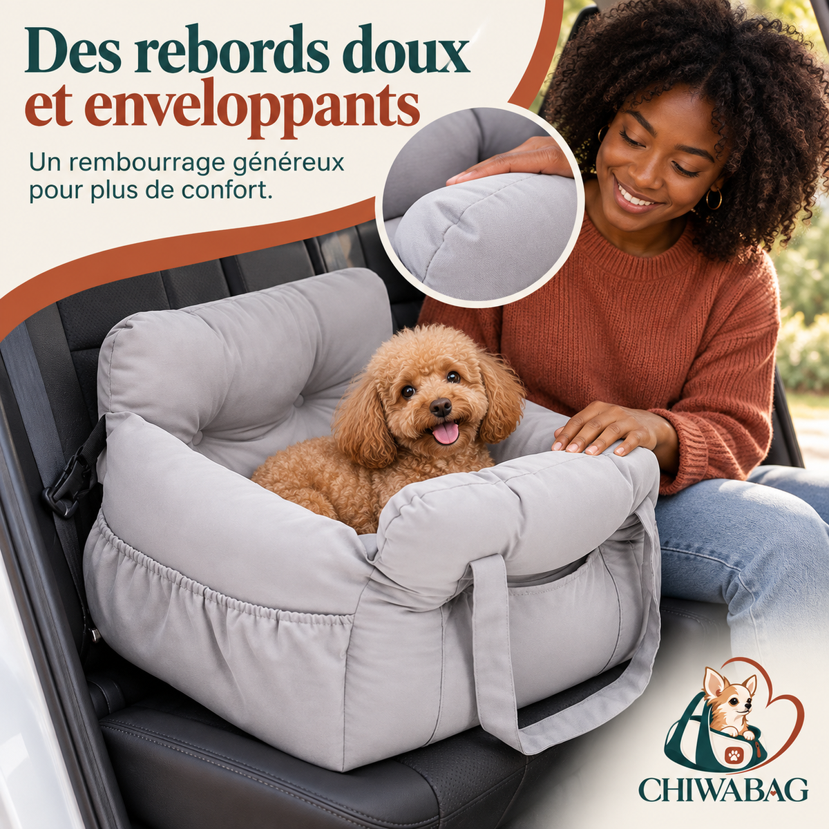 Confort du siège auto CHIWABAG avec un caniche