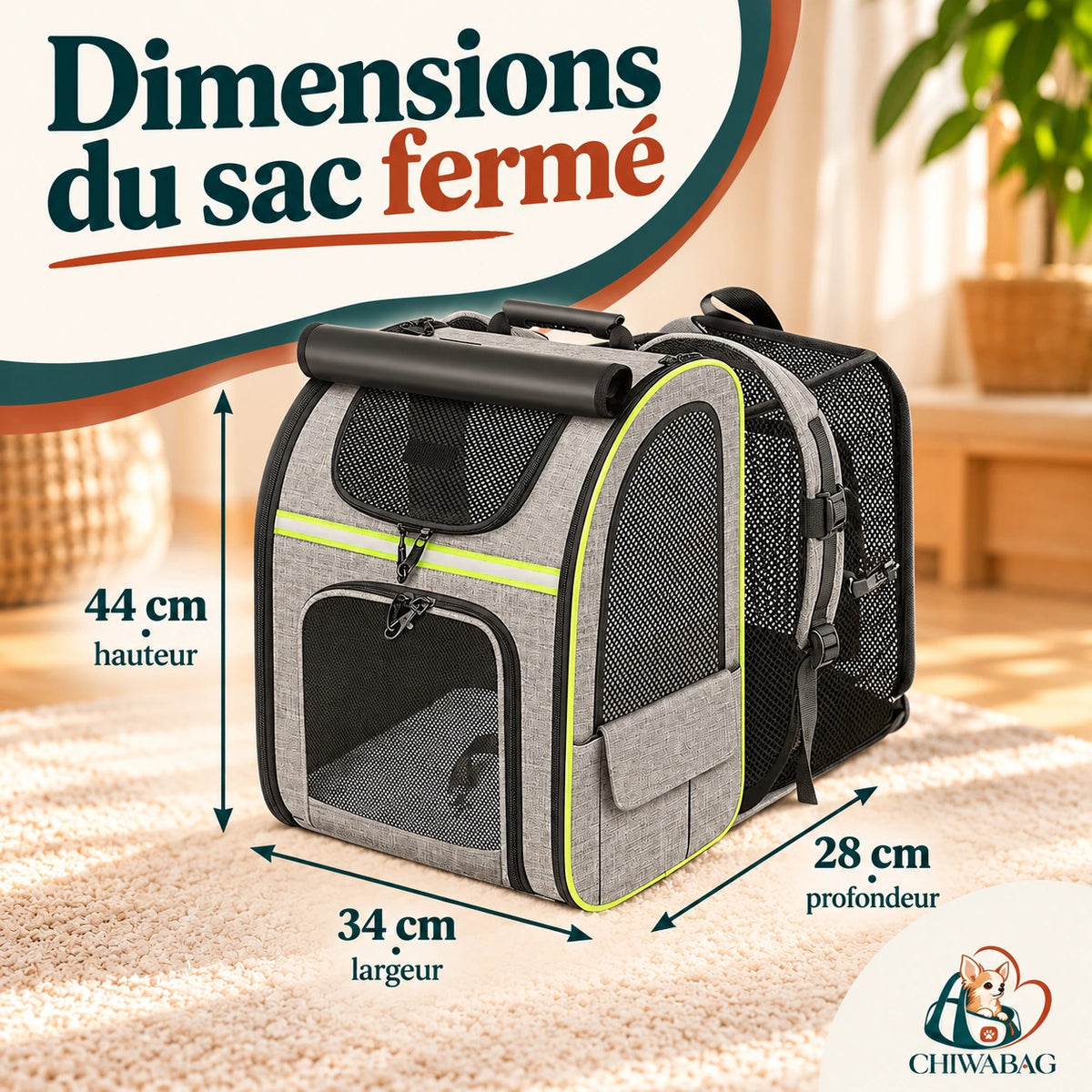 Dimensions confirmées du sac à dos extensible CHIWABAG : 44 par 34 par 28 cm