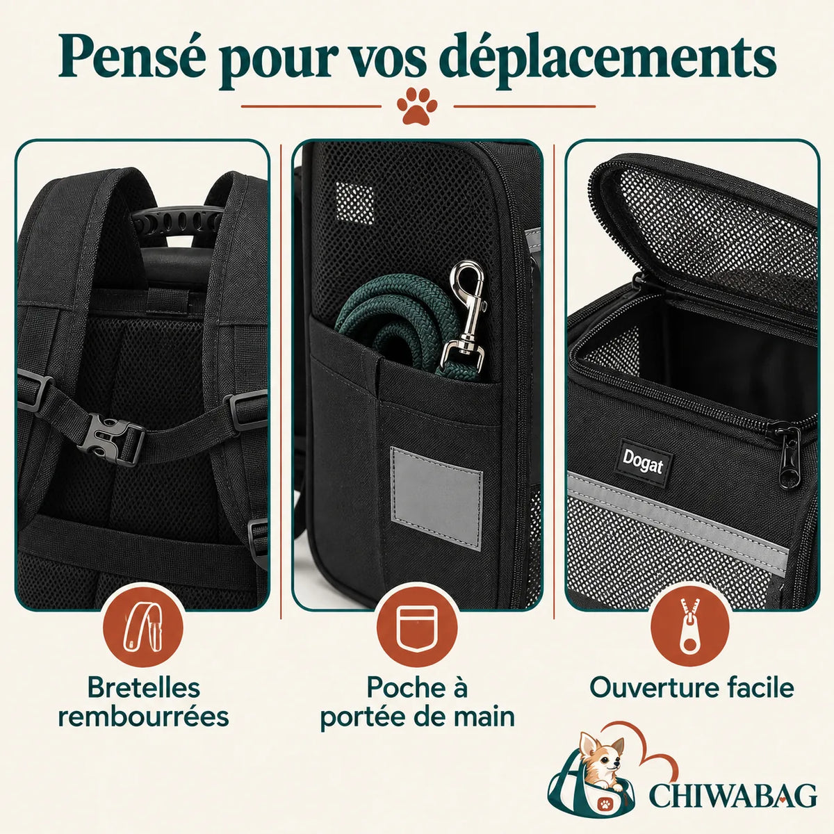 Un sac à dos pour chien avec fenêtres en maille, pour vos trajets en ville