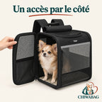 Ouverture latérale zippée du sac à dos pour chien avec fenêtres en maille