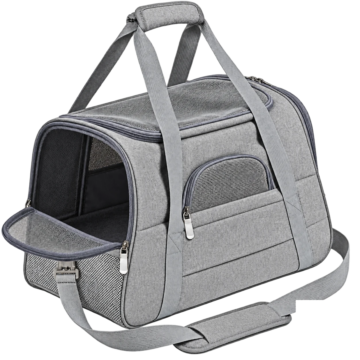 Sac de transport gris en tissu Oxford sur fond transparent