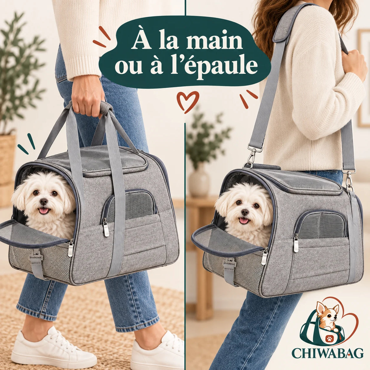 Sac de transport porté à la main puis à l’épaule