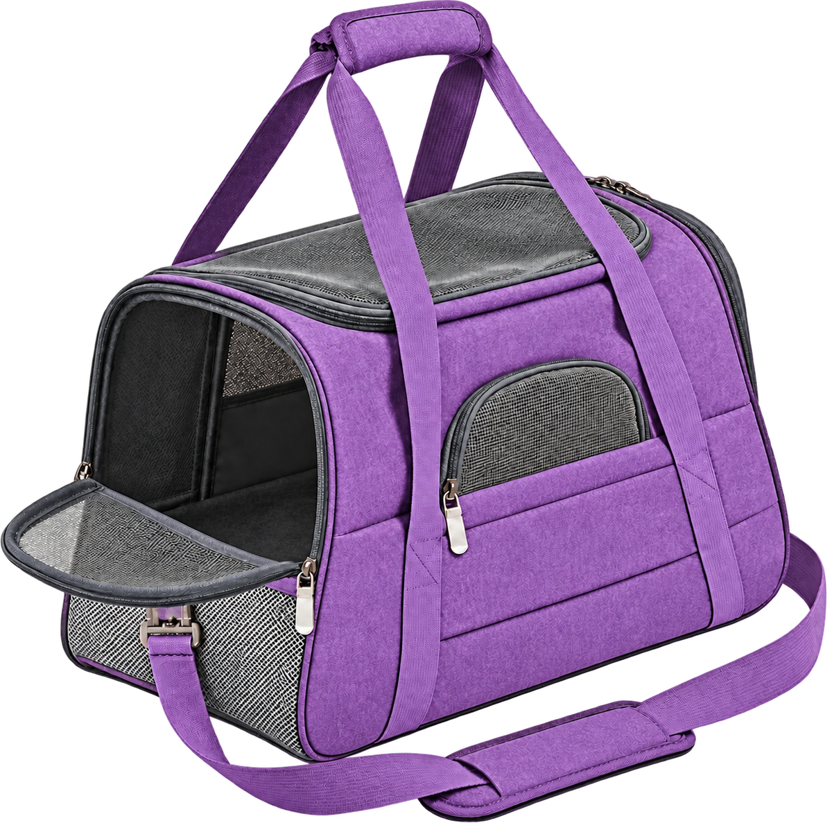 Sac de transport violet en tissu Oxford sur fond transparent