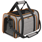 Sac de transport pliable pour chien gris à bordures orange, sans logo