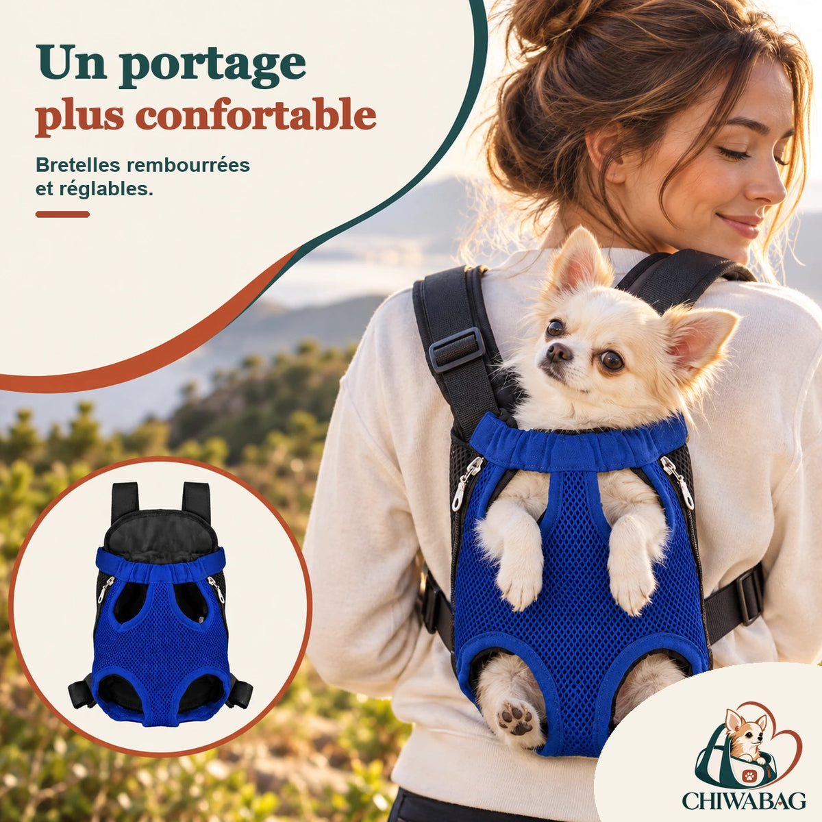 Sac à dos porte-chien ventral, en maille