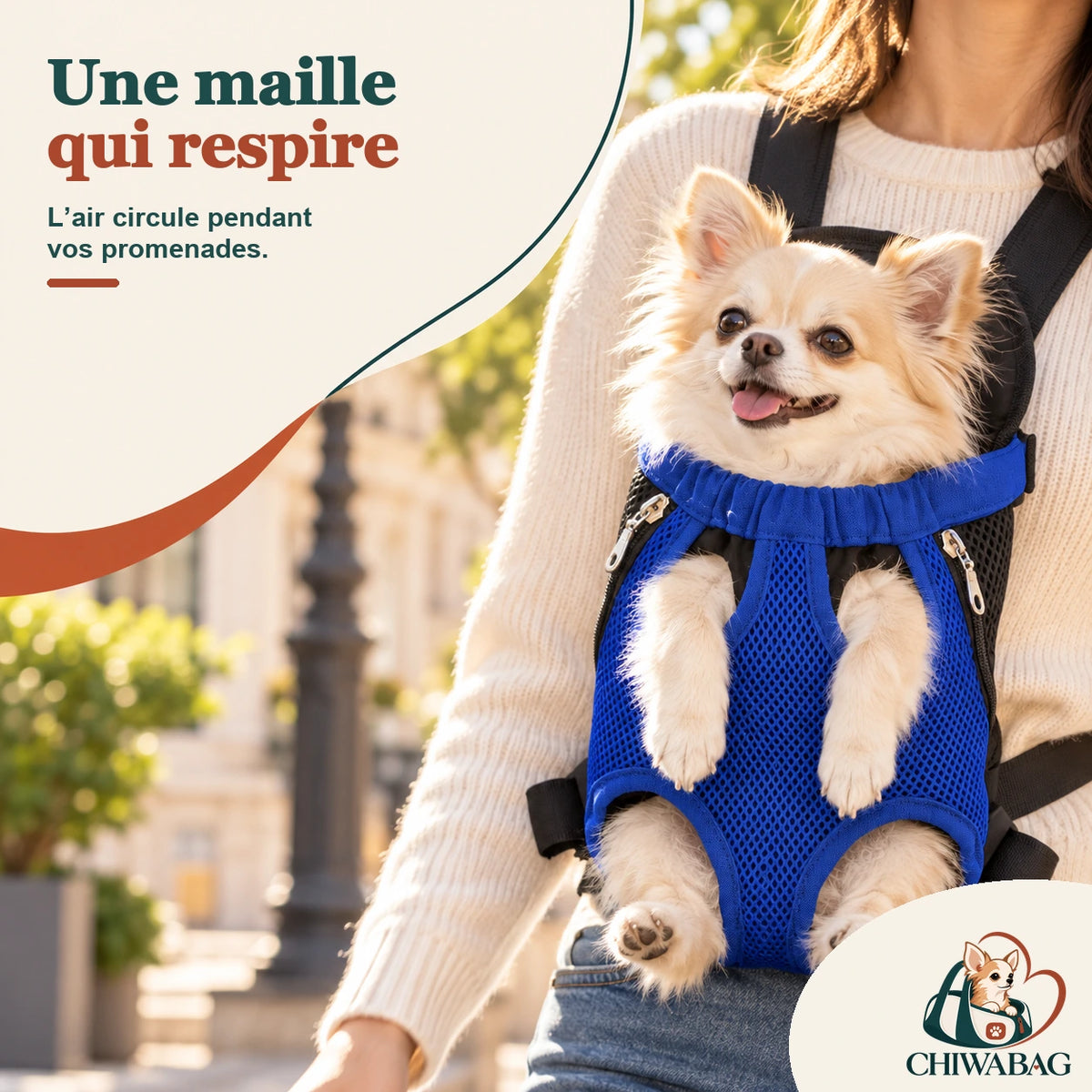 Sac à dos porte-chien ventral, en maille