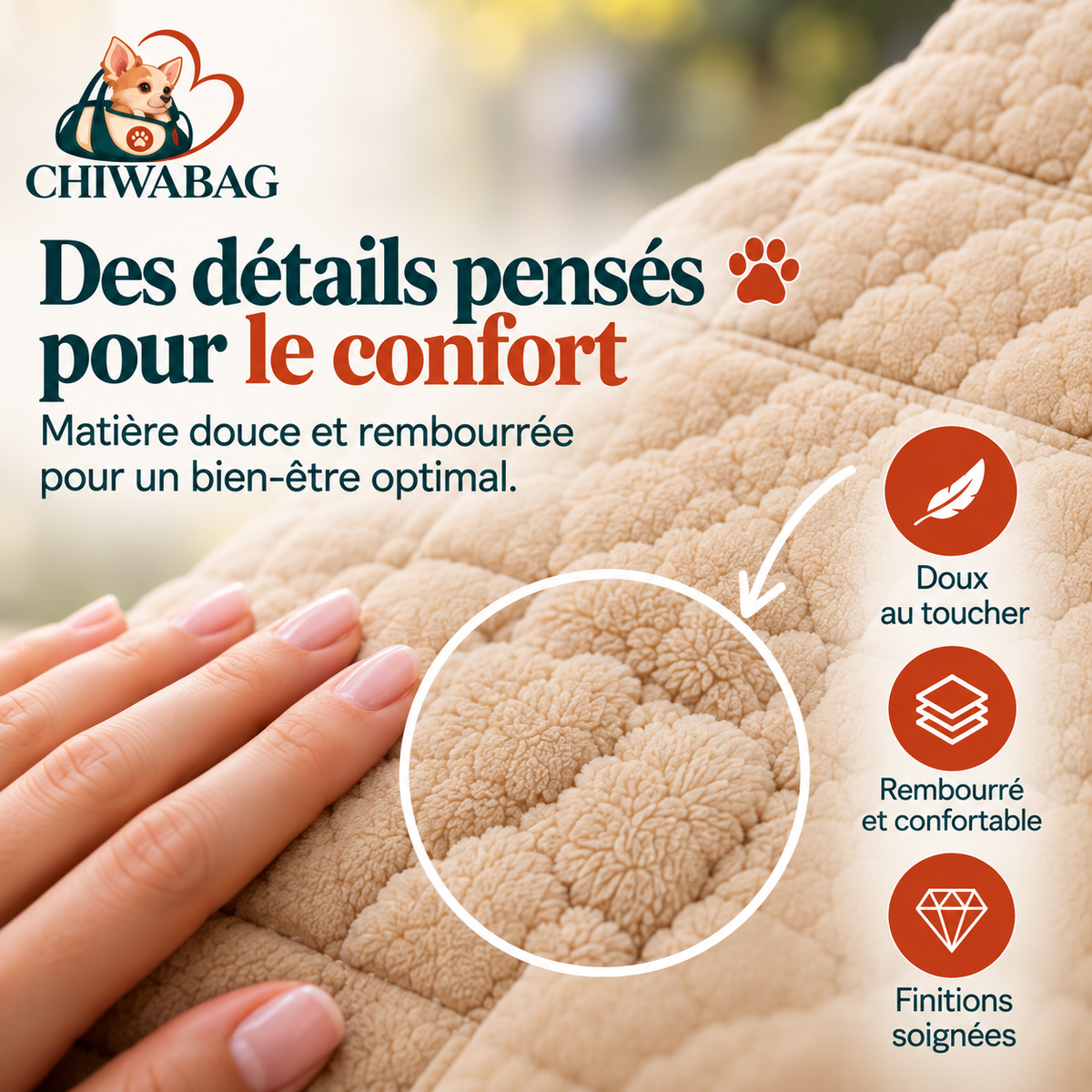 Matière douce et matelassée du sac ventral de portage pour petit chien