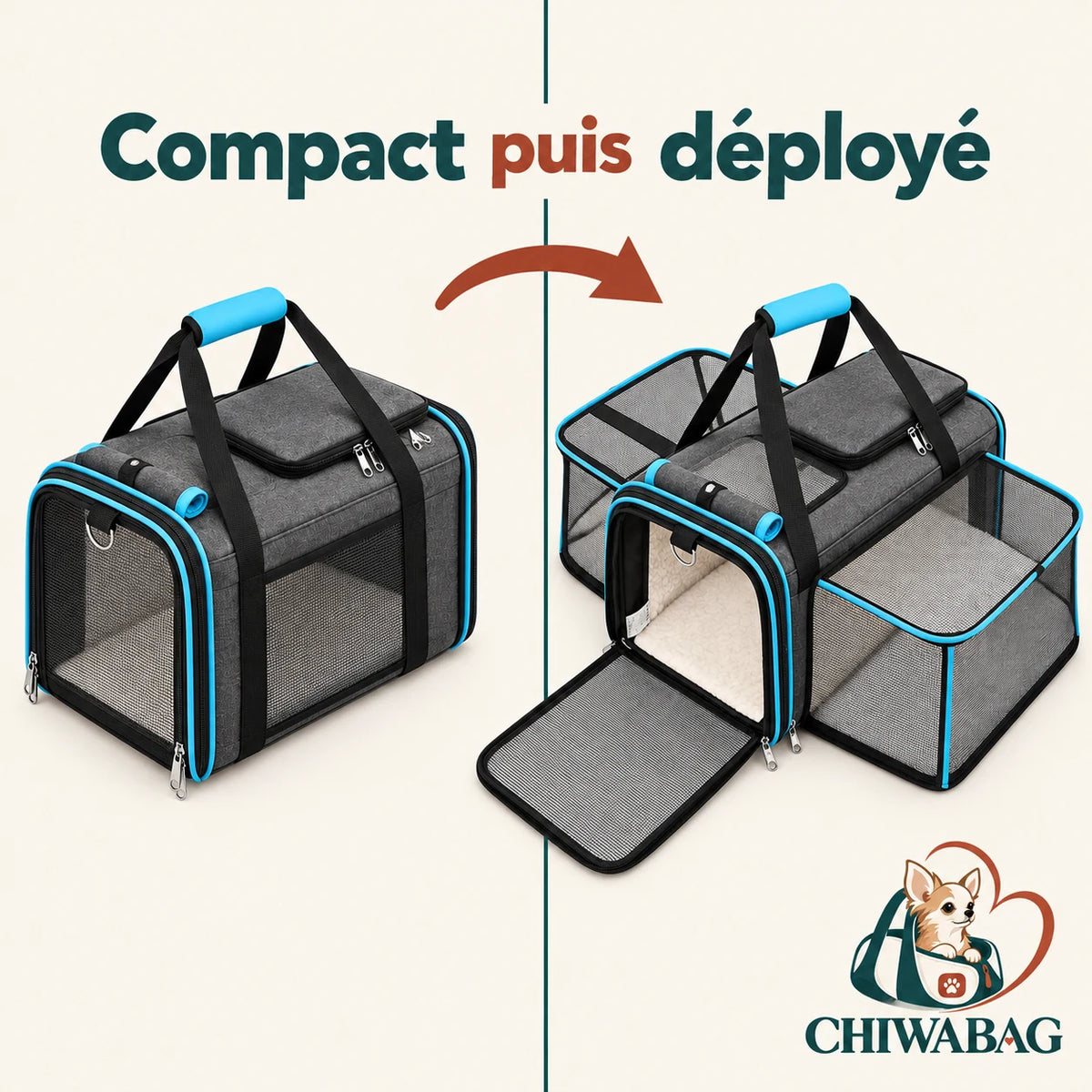Un sac voyage pour chien extensible, compact puis spacieux