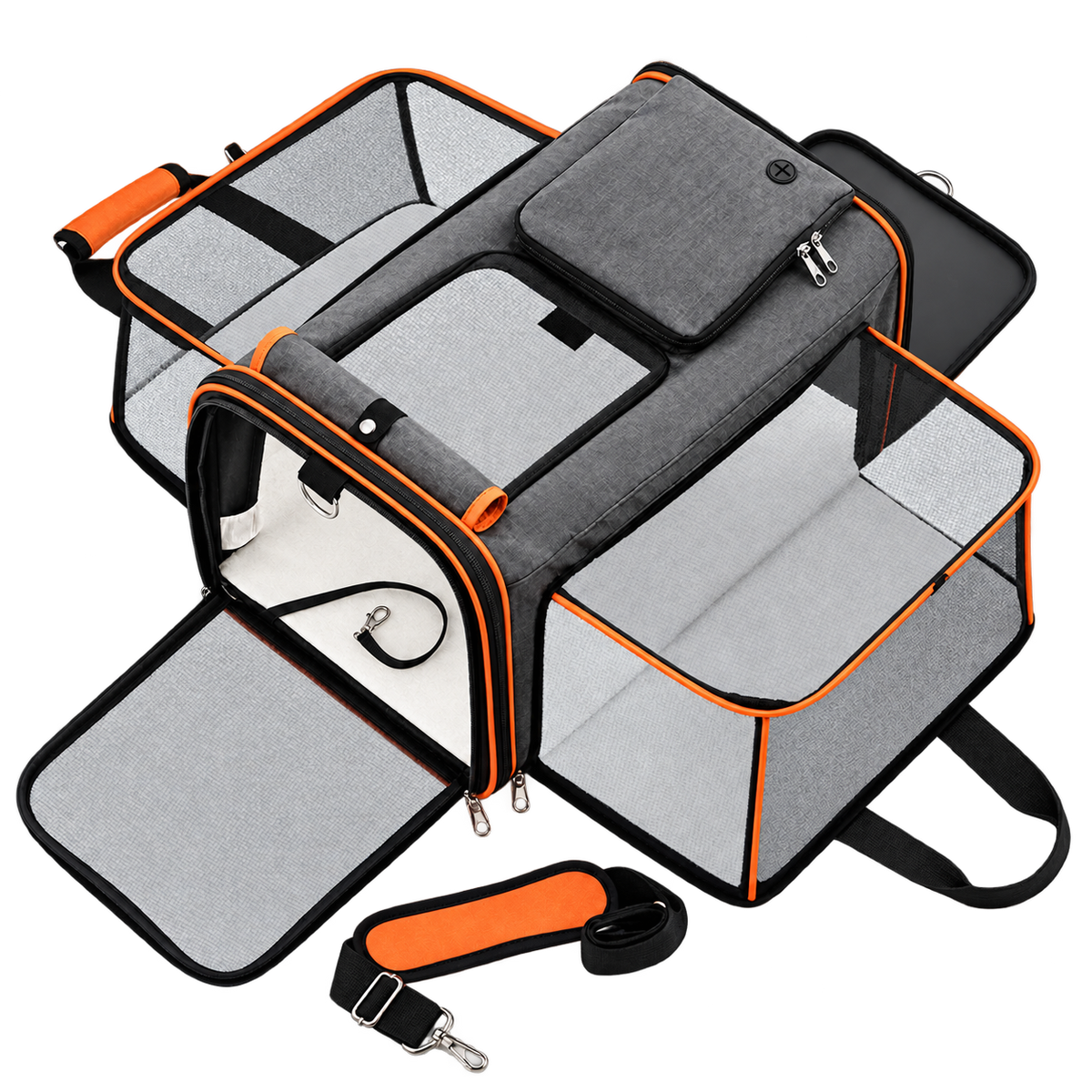 Sac de transport extensible aux finitions orange sur fond transparent