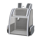 Sac à dos de voyage gris pour petit chien en maille respirante, vue produit sur fond transparent