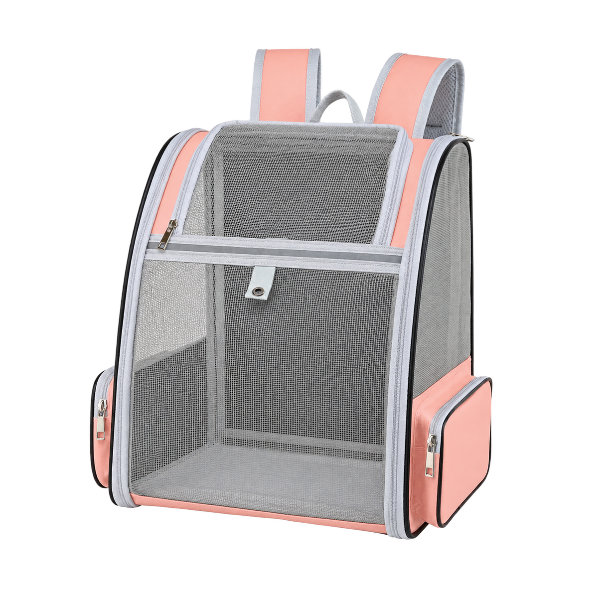 Sac à dos de voyage rose pour petit chien en maille respirante, vue produit sur fond transparent