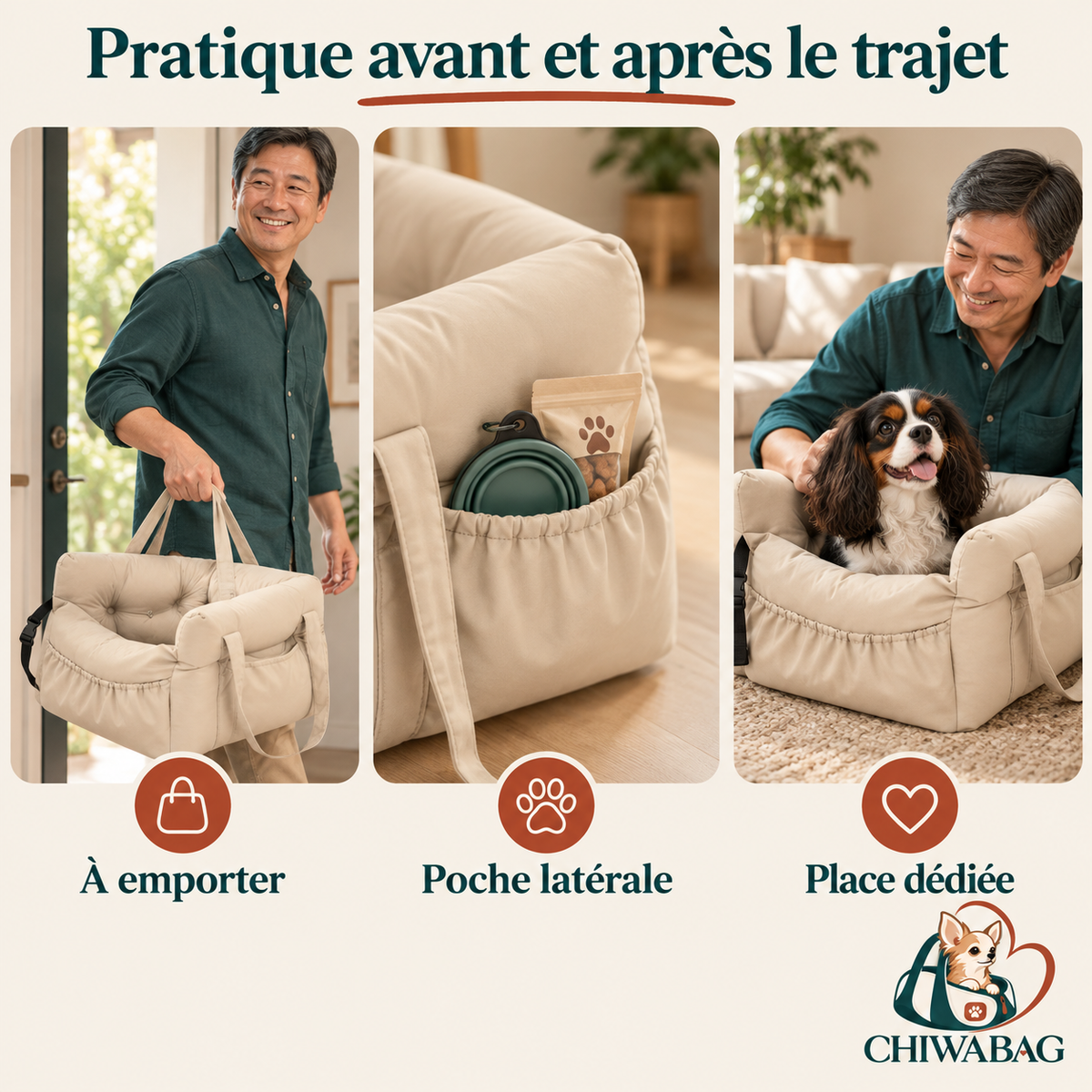 Détails pratiques du siège auto pour chien jaune clair