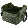 Siège auto kaki avec intérieur peluche pour petit chien
