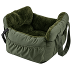 Siège auto kaki avec intérieur peluche pour petit chien