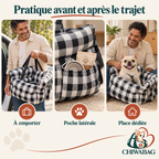 Détails pratiques du siège auto pour chien noir et blanc