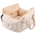 Siège auto en peluche beige pour petit chien