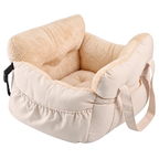 Siège auto en peluche beige pour petit chien