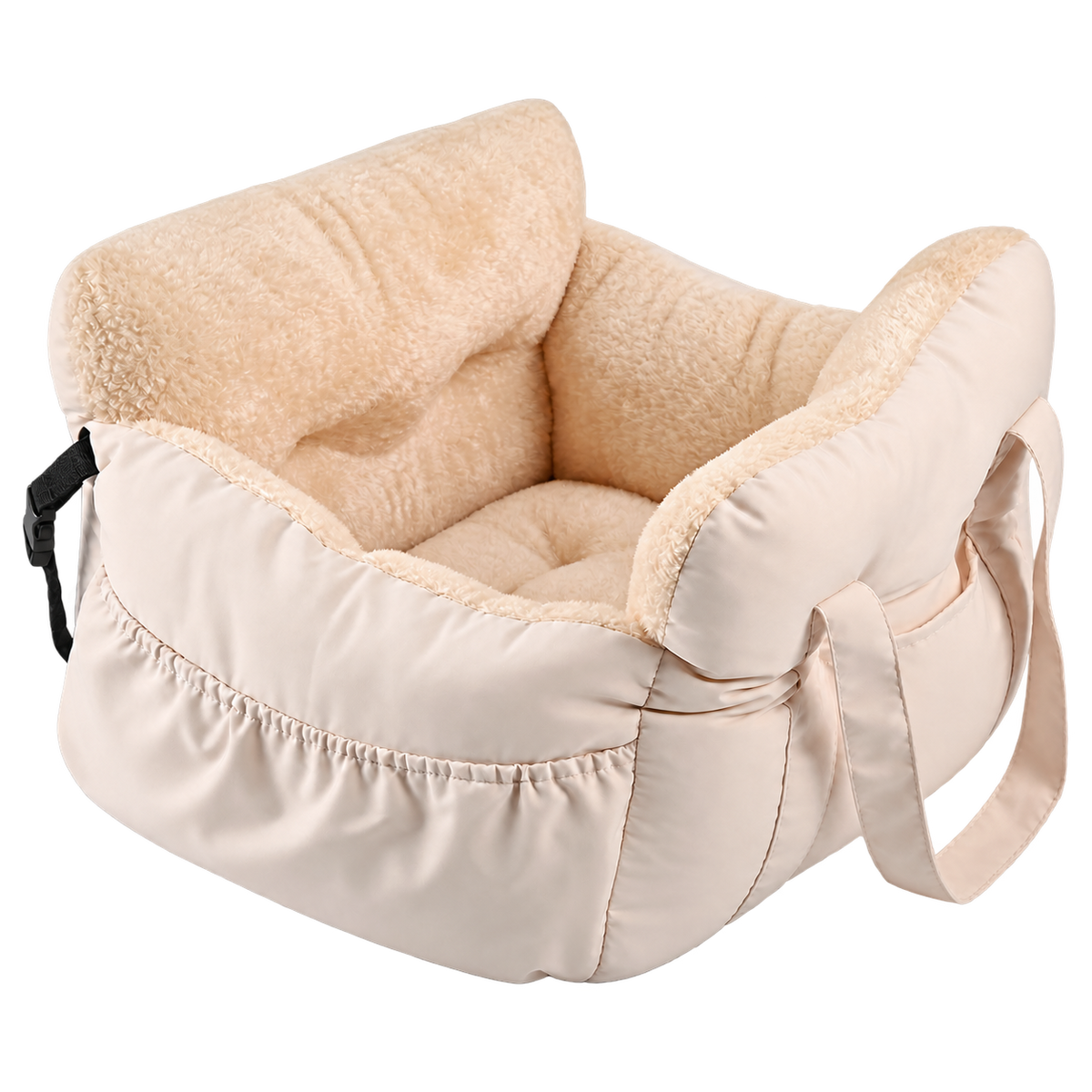 Siège auto en peluche beige pour petit chien