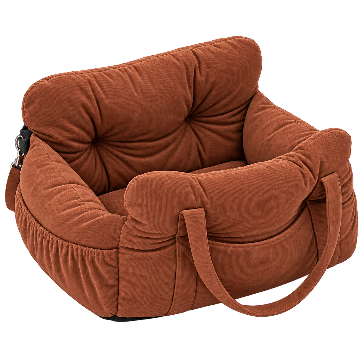 Siège auto terracotta en velours côtelé pour petit chien sans logo