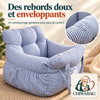 Détail du tissu rayé et des rebords rembourrés du siège auto CHIWABAG