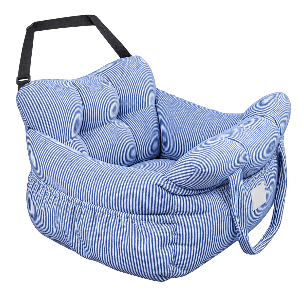 Siège voiture rayé bleu et blanc pour petit chien sans logo